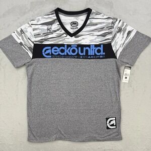 Ecko Unltd Shirt Mens Gray Camo‎ V Neck Graphic T Shirt Defined By Design XL
